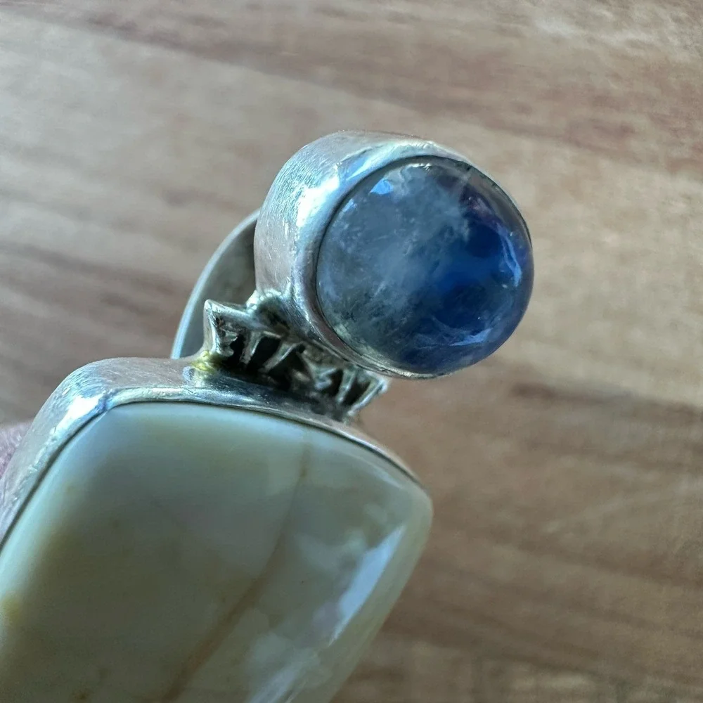VTG‎ Thomas Gourneau Pendant 1.75 Inch Opalized Wood Moonstone 925 Sterling 8.6g